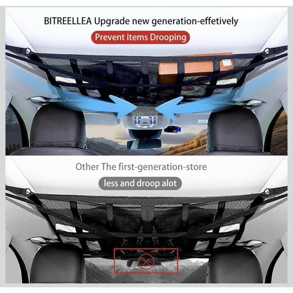 Car Ceiling Cargo Net Pocket 31"x21" Adjustable Cross Strap Roof Storage SUV B3 - Picture 5 of 5